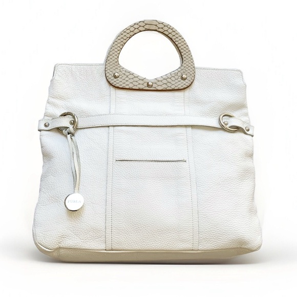 FURLA white leather foldable convertible crossbody top handle purse - Picture 2 of 12